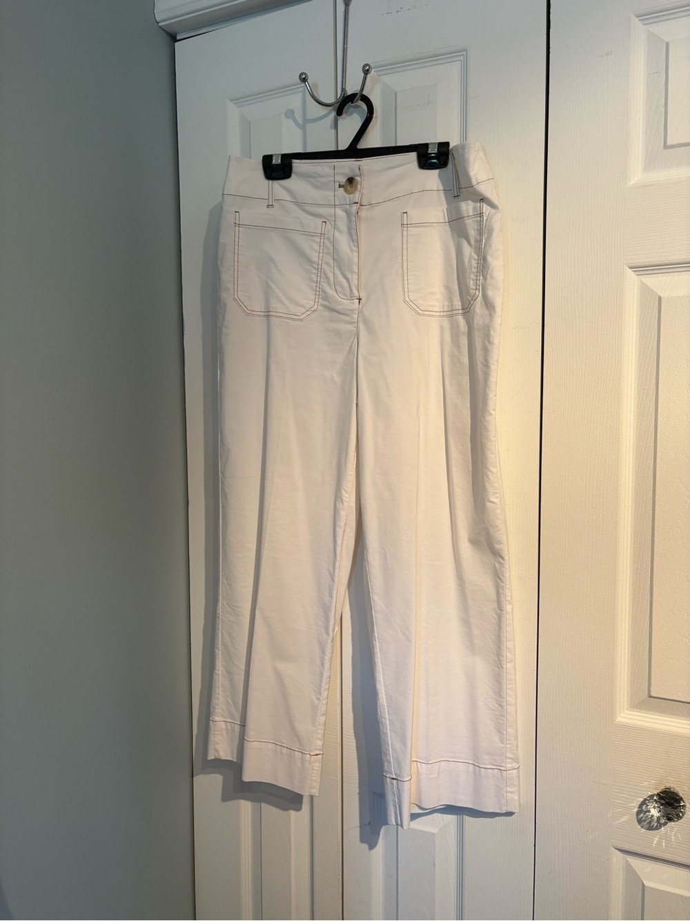 Womens White Cropped Wide-Leg Pants
